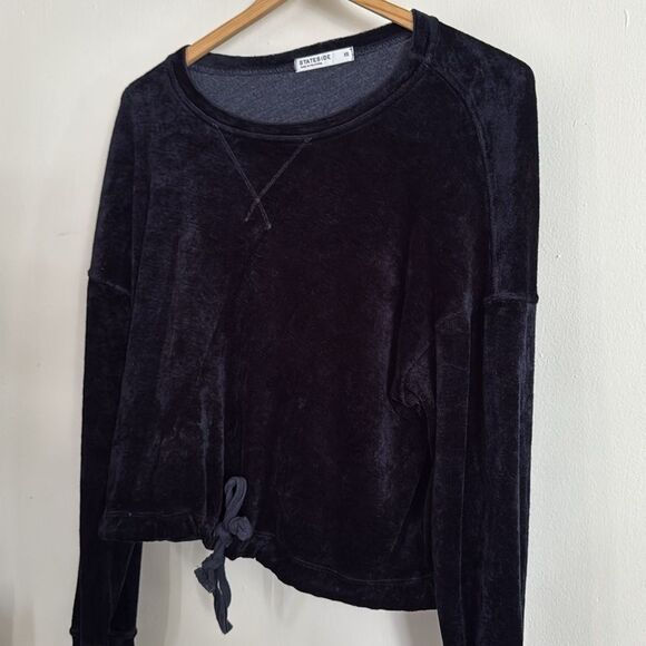 Stateside Anthropologie Black Velour Pullover XS Drawstring Hem‎ Crew Neck - Picture 6 of 7